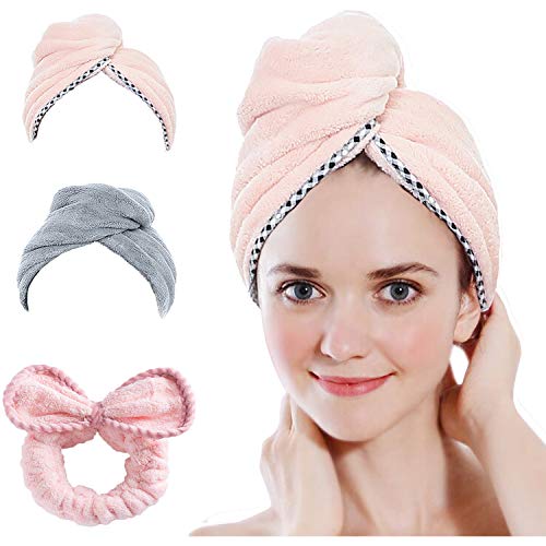 Microfiber Hair Towel Wrap for Women Quick Dry Magic Anti Frizz Hair Care Dryer Towel for Girl with Long Thick and Curly Hair, Super Absorbent, 3 Pack