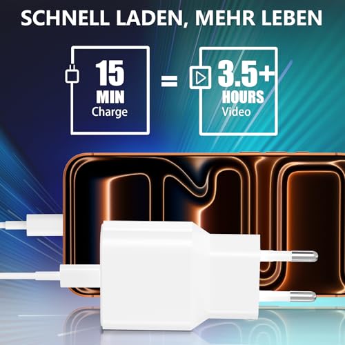 [Apple MFi Zertifiziert] iPhone 17 Schnellladegerät und Ladekabel, Rombica 4Pack PD3.0 20W USB-C Ladegerät Type-C Netzteil Stecker mit 2M Type-C Kabel für iPhone 17/17 Pro/17 Pro Max/16/16 Pro/15/iPad