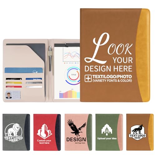 Custom Leather Portfolio with Name Logo Image Professional Business Padfolio for Men Women Ideal Gifts for Office Work College Interviews Resumes (Brown)