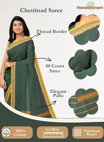 Image of Women's Chettinad Cotton Sarees | Handloom Saree with Blouse | Pure Cotton Sarees for Women Daily use and All Occasion Wear| Soft, Comfort Cotton Saree