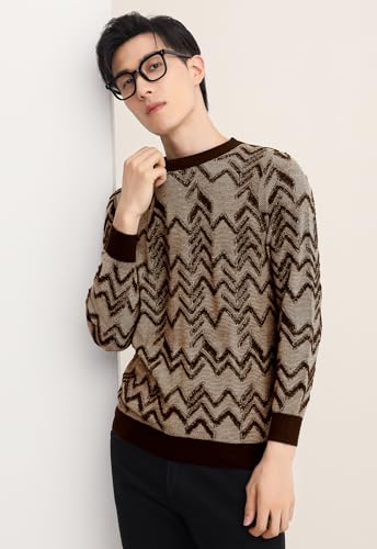 Pull vintage marron manches longues coupe ample et col rond confortable taille M