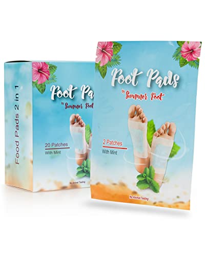 Summer Foot 20 piezas Almohadillas Premium para los pies - Parches para los pies con aceite de menta - Parches de bambú - Parches de menta - Almohadillas adhesivas para los pies - Parches de bienestar