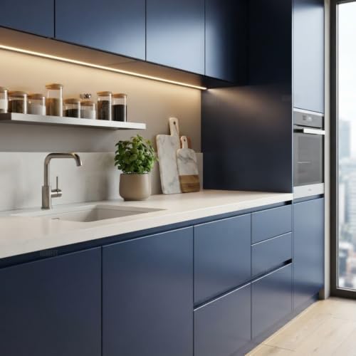Image of HOME13 Blue Matte Wallpaper Peel & Stick Waterproof Self Adhesive Wallpaper Removable Vinyl Decorative for Desk Furniture Countertop Cabinet(20x80 Inch)