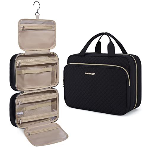 Image of Hanging Toiletry Bag, BAGSMART Toiletry Bag for Women with Makeup Brush Bag, Water-resistant Travel Makeup Bag Organizer with Hanging Hook for Full Sized Toiletries,Travel Accessories, Black