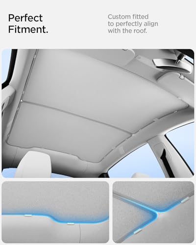 Spigen Tesla Model Y Juniper (Nur Premium & Performance 2025 2026) Cryo Dachsonnenschutz【2 Stück】 Autosonnenblende & UV-Strahlenschutz, Faltbares Design, Dachzubehör - Grau