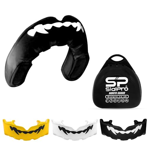 Mouthguards for Boxing Football Sports Men Women Adult Youth Junior/Senior Mouldable Slim Fit Mouthpiece Boil and Bite Braces Gum Shield with Case MMA muay Thai Rugby Martial Arts (Black, Adult)