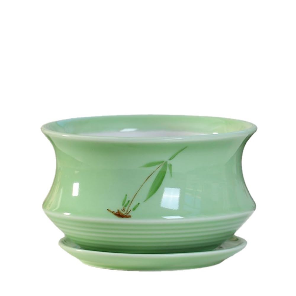 Pot de fleurs vert en céramique haute qualité 15 cm avec son plateau ananas