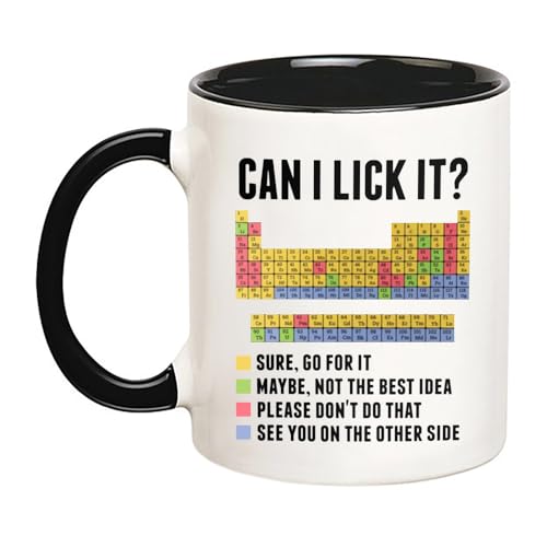 Flosunwer Funny Periodic Table Mug, Can I Lick It Science, Chemistry Teacher Gift, Nerdy Science, 11 Oz Novelty Coffee Mug, Black