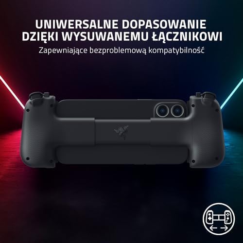 Razer Kishi V2 do iPhone'a  mobilny kontroler do gier (uniwersalne dopasowanie z wysuwanym mostkiem, strumieniowymi grami PC i konsolami, ergonomiczna konstrukcja, obsługiwana przez aplikację Razer