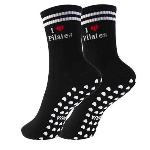 Image of Pilates Socks for Mother's Day,Women Pilates Heart Grip Socks Cuffs,Anti-Skid Cotton Grip for Ballet,Home,Studio 1Pair