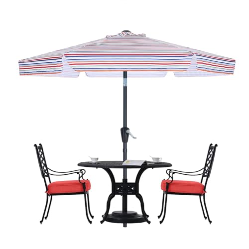 Image of ABCCANOPY Patio Umbrella 7.5ft - Outdoor Table Umbrella with Push Button Tilt and Crank, 6 Ribs Umbrella for Patio Pool Garden Deck (Red Green Stripes)