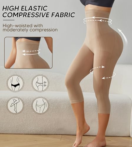 Image of Women High Waisted Capri Shapewear Tummy Control Butt Lifting Shaping Pants Under Dresses