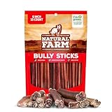 Natural Farm Bully Sticks (6 Inch, 15 Count), Single Ingredient: 100% Beef Chews, Grass-Fed, Non-GMO, Grain-Free, Fully Digestible Treats for Puppies, Small or Senior Dog