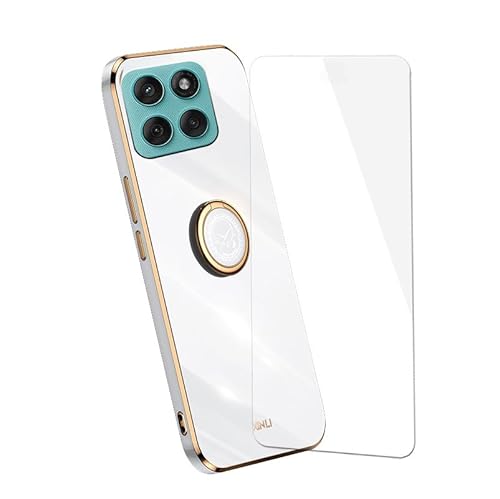 VGANA Funda Compatible con Motorola Moto G67 Power, Material Suave de Silicona TPU Ultrafina con Borde Chapado en Oro Carcasa. Blanco