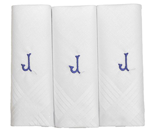 Pack de 3 pañuelos de un solo color con iniciales bordadas para hombres White - letter J Talla única