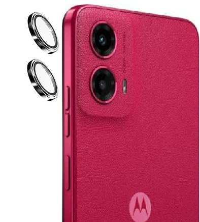 Image of CIRCLE CAMERA CAP Lens Protector For Motorola Moto G45 5G | Full Coverage 9H Surface Tempered Glass with Metal Ring Guard - [2Pack /Silver]
