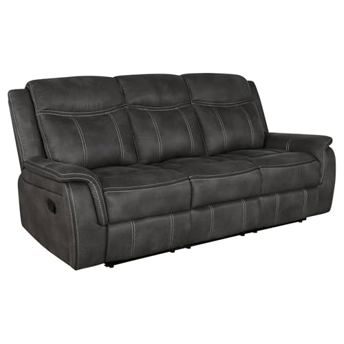 Coaster Home Furnishings - Lawrence - Fabric - Upholstered Reclining Sofa with Tufted Cushions, Pocket Coil Seating and Wall Hugger Design - Living Room - Charcoal - 603504