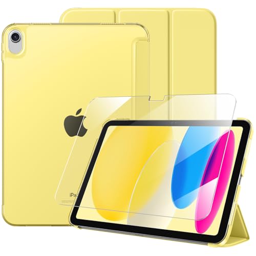 Mastten for iPad (A16) 11th Generation Case 11 Inch 2025 with Screen Protector iPad 10th Generation Case 10.9 Inch 2022 Cute Slim Hard Translucent Back Full Protective Trifold Stand Cover Yellow