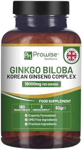 Comprimés de ginkgo biloba et de ginseng coréen 16 000 mg, 180 co...