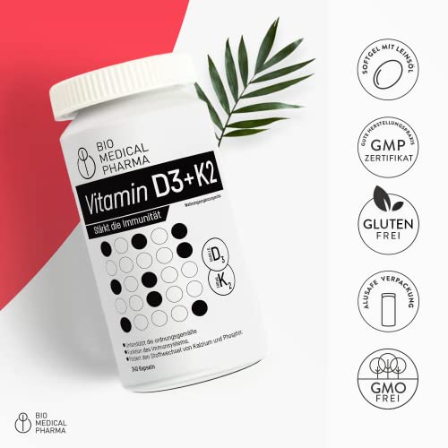 Vitamin D3 und K2 MK-7 in Softgel-Kapseln von Bio Medical Pharma