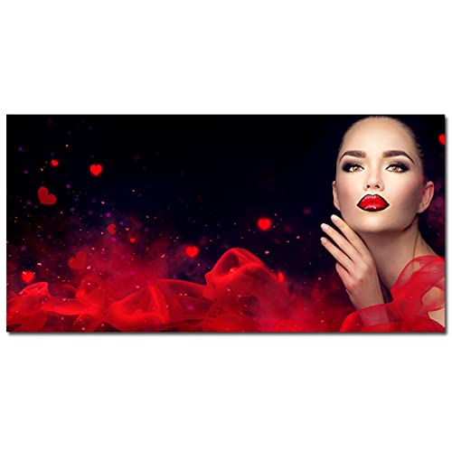 Art Impression Sur Toile Peinture Lèvres Rouges pour Salon de Beauté