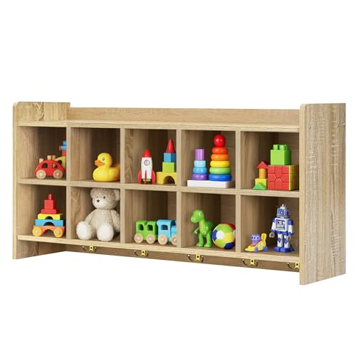 Verssure Wall Cubbies, 10 Cubby Storage Organizer with Coat Hooks,
