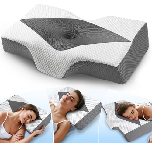 Hypuno Orthopädisches Memory Foam Kopfkissen Nackenstützkissen Gegen Nacken-& Schulterschmerzen mit 2 Höhen & Waschbarem Bezug,...