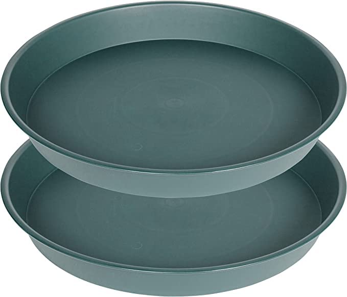 Bleuhome 2 Pack of 20 21 inch Plant Saucer Round, Deep Plant Saucers for Pots, Heavy Duty Plastic Plant Drip Tray for Indoors Outdoor, Bird Bath Bowls, Plant Trays for Planter 19-22" (21 inch, Green)