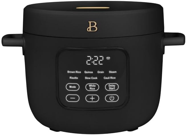 Beautiful 14-Cup Electric Rice and Grain Cooker, Black by Drew Barrymore – Ceramic Nonstick Pot, Multi-Function Rice Maker for Grains, Quinoa & Oatmeal, Auto Keep Warm, Dishwasher Safe, Elegant Design