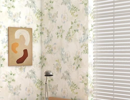 Image of Textured Wallpaper Peel and Sticks Vintage Flowers Leaves Pattern Design Floral Wallpaper,Watercolor Flowers with Leaves,Pastel Blue Green,Vintage Botanical Design Home Decor Vinyl Adhesive16.5&87inch