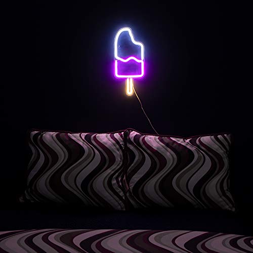 Isaac Jacobs 18” x 8” inch LED Neon ‘White & Pink IceCream Popsicle‘ Wall Sign for Cool Light, Wall Art, Bedroom Decorations, Home Accessories, Party, and Holiday Décor: Powered by USB Wire (POPSICLE) - Thumbnail 6