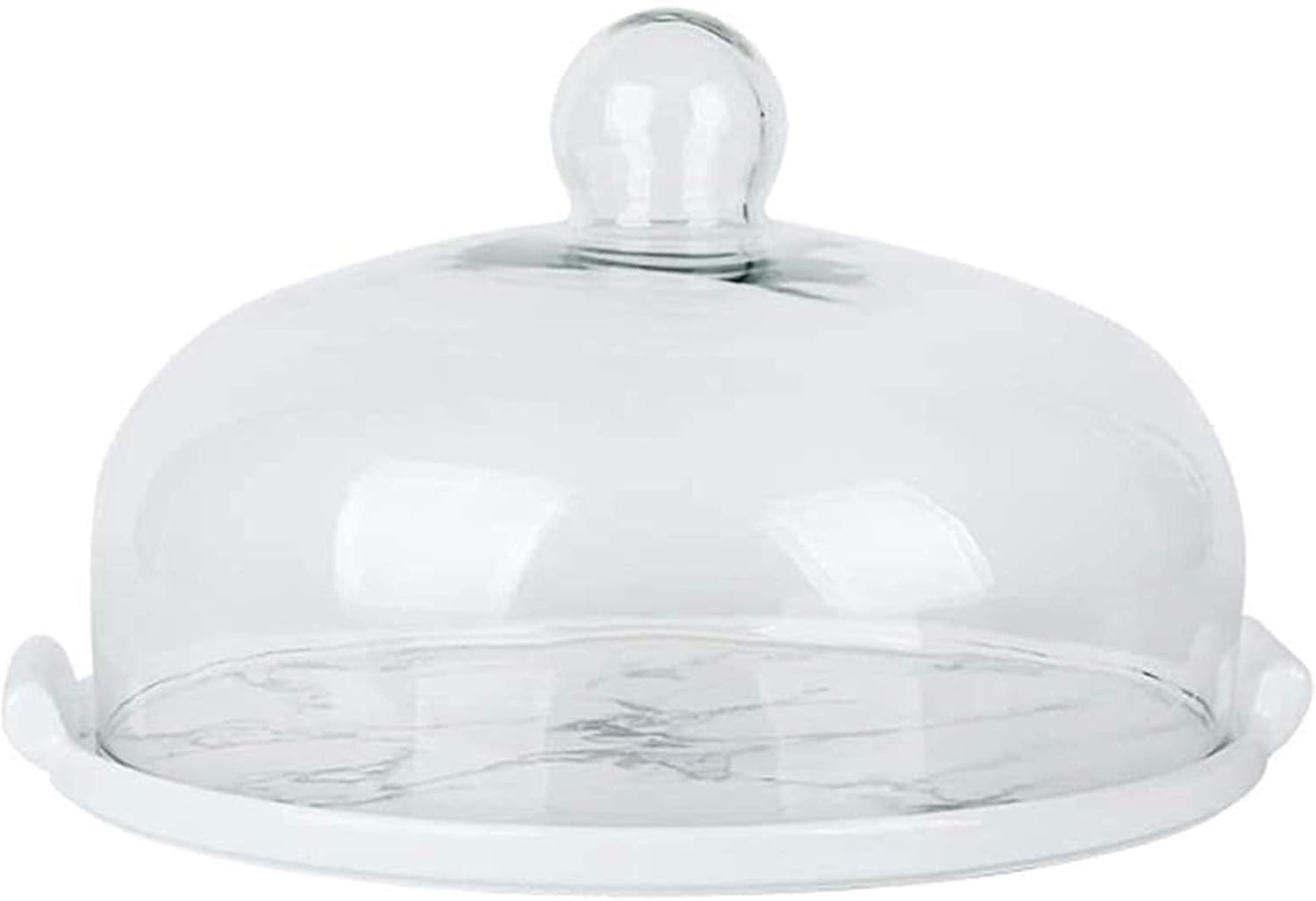 5-7-9 Inch Inner Cake Display Plate Marble Texture Ceramic Dessert Tasting Plate Glass Dome Fruit Preservation Cover Decorative Serving Tray (Size : 11inch) (11inch)