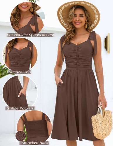 Image of Kranda Women 2026 Summer Casual Spaghetti Strap Sundress V Neck Sleeveless Flowy Boho Floral Midi Dress with Pockets
