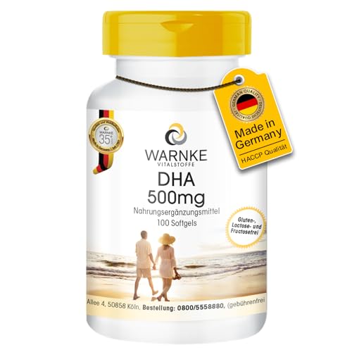 Warnke DHA 500mg aus Fischöl - 100 Softgels - Docosahexaensäure mit Eicosapentaensäure - Omega-3 Fettsäuren - hochdosiert | Warnke Vitalstoffe - Deutsche Apothekenqualität