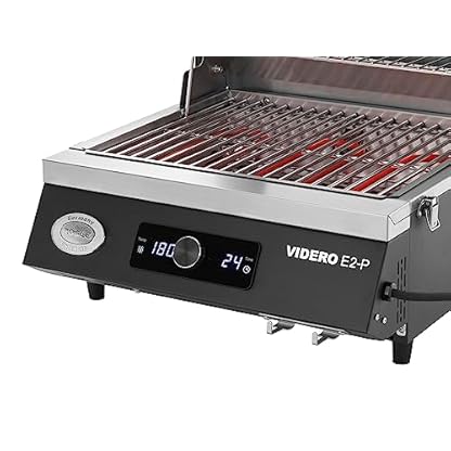 RÖSLE Elektrogrill BBQ-Portable Videro E2-P, tragbarer Tischgrill mit 2 Brennern, Warmhalterost und Deckel mit Glaseinsatz, pulverbeschichteter Stahl, schwarz/silbern – Bild 4