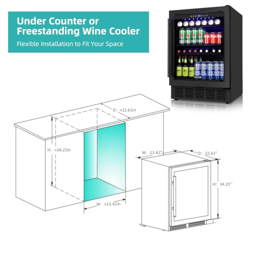 Image of ORYMUSE Beverage Refrigerator 24 Inch, 180 Can Drink Fridge with Glass Door, Under Counter or Freestanding Beverage Cooler for Soda, Beer, Wine - Quiet Cooling for Kitchen, Bar, Office, Black