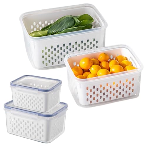 Trasylph 2 Pack Fruit Storage Containers for Fridge with Removable Colanders, Dishwasher & Microwave...