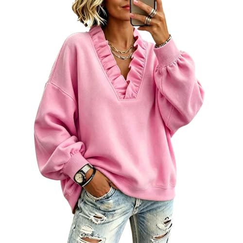 Mock Neck Tops for Women Ruffle V Neck Ruffle Sweatshirt for Women - image 2