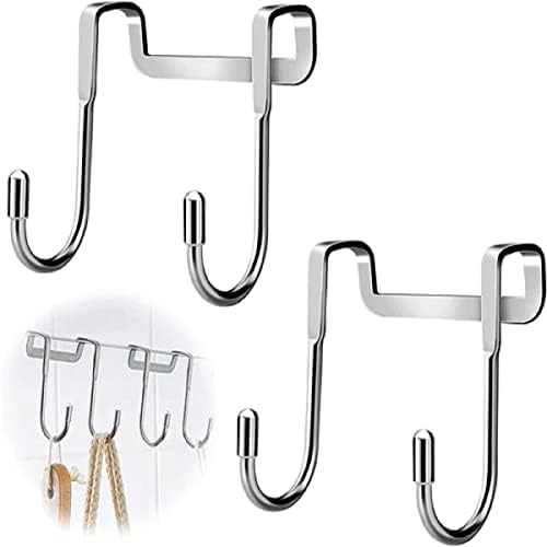 JIALTO® 2 PCS Over The Door Drawer Cabinet Hook, S.S 304 Stainless Steel Double S-Shaped Holder Hanger, Heavy Duty Free Punching Door Back Hanging Clothes Organizer (Silver)