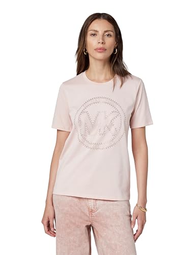 Michael Kors Women's Rhinestud MK Logo T-Shirt, Rosewater, S