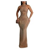 KRICESSEEN Sexy Black Mesh Rhinestone Night Out Dress for Womens Long Sleeve Sheer Birthday Clubwear Bodycon Outfits