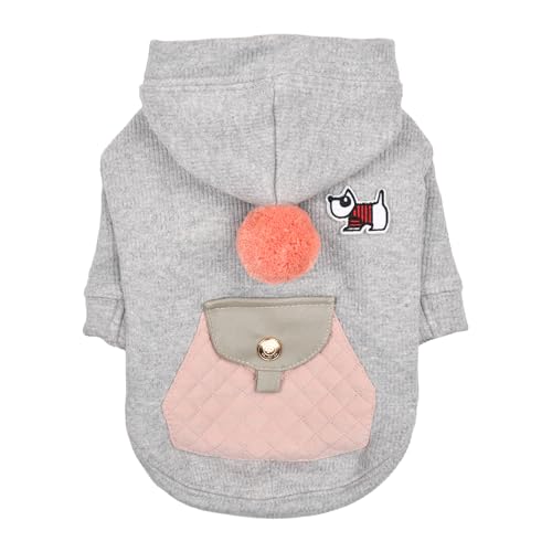Puppia Benoit Süße Winter-Kapuzenshirts mit integriertem Geschirr für kleine und mittelgroße Hunde, Melange Grau, Größe M