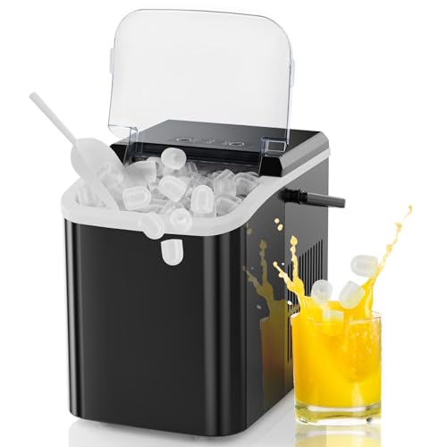 Image of NEWBULIG Ice Makers Countertop with Handle, Portable Ice Machine, 9 Bullet Cubes in 6 Mins, 26lbs in 24Hrs, Auto-Cleaning, with Basket and Scoop, for Home, Kitchen, RV, Camping, Black