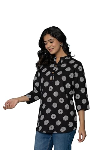 Image of Women's Cotton Printed Kurta Top | 3 /4 Sleeve Straight Kurti Casual Outings