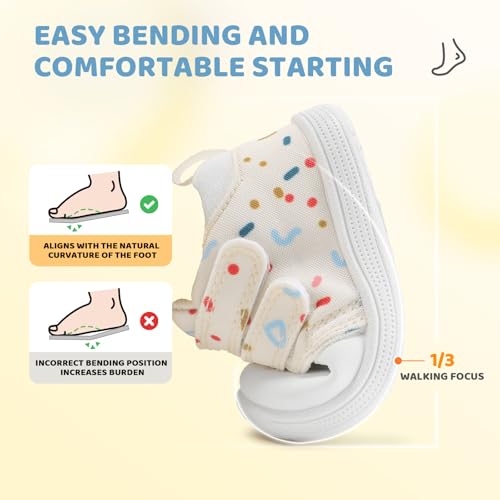 STQ KIDS Baby Girls Walking Shoes Wide Toe Box Toddler Barefoot Tennis Shoe Cute Infant Babies Sneaker Soft First Walker Non-Slip Mid Top Ankle Support Beige White 6-9 Months Infant Size 3 US — view 5