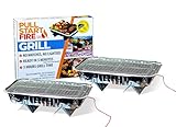 Pull Start Fire Grill | Single Use Portable Disposable Charcoal BBQ with Pull Start Matchless Ignition | Ready in 5 Min, 3 Hour Burn | Camping, Tailgating, Outdoor Cooking, No Cleanup Needed