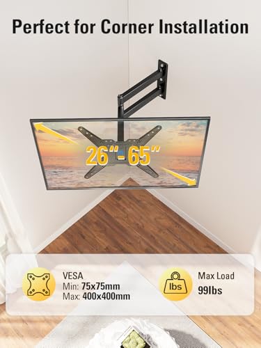 Image of Mounting Dream Long Arm TV Wall Mount for Most 26-65 Inch TVs Full Motion | 30 inch Long Extension TV Mount Swivel and Tilt, Full Motion Wall Mount TV Bracket Fit Max VESA 400x400mm,Up to 99 lbs, MD2286-M