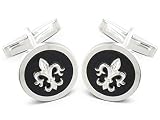 BROOKER Manschettenknöpfe Fleur de Lis Onyx Silber