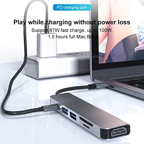 Almencla 6-em-1 hub usb c tipo c hub, usb c para hdmi, 2 portas usb 3.0, leitor de cartão sd/tf, ada