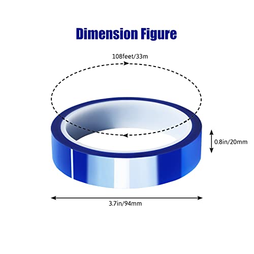 4 Rolls 20mm x33m(108ft) Blue Heat Tape High Temperature Heat Resistant Tape Heat Transfer Tape for Heat Sublimation Press Vinyl,No Residue